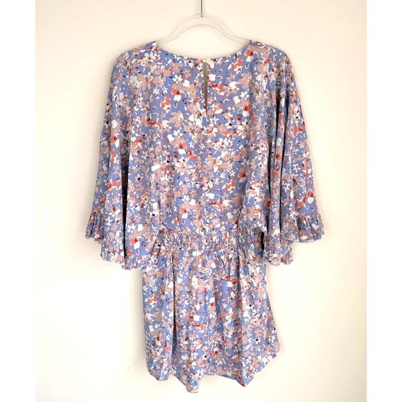 Heyson Blue Floral Wrap Romper Size S Long Sleeve Smocked Waist - Picture 4 of 8